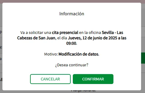 Confirmar cita en SAE